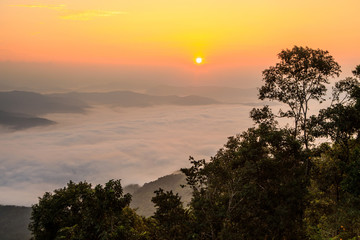 Doy-sa-merh-dow, Landscape sea of mist in national park of Nan province  Thailand.