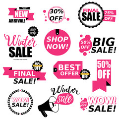 Sale stickers collection. Sale badges. Online shopping, sale and promotion, website and mobile badges, promo banners, special offer, shopping vector illustration design and marketing material
