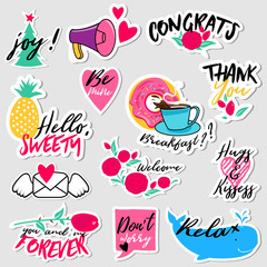 Collection of flat design social network stickers. Set of stickers, pins, patches and badges vector illustration. Stickers for mobile messages, chat, social media, online communication, networking