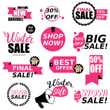Sale stickers collection. Sale badges. Online shopping, sale and promotion,  website and mobile badges, promo banners, special offer, shopping vector  illustration design and marketing material Stock Vector