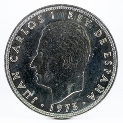 Old Spanish coin of 100 pesetas, Juan Carlos I. Coined in nickel. Year 1975, 1976 in the...
