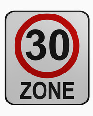 Deutsches Verkehrszeichen: tempo 30 Zone auf weiß isoliert