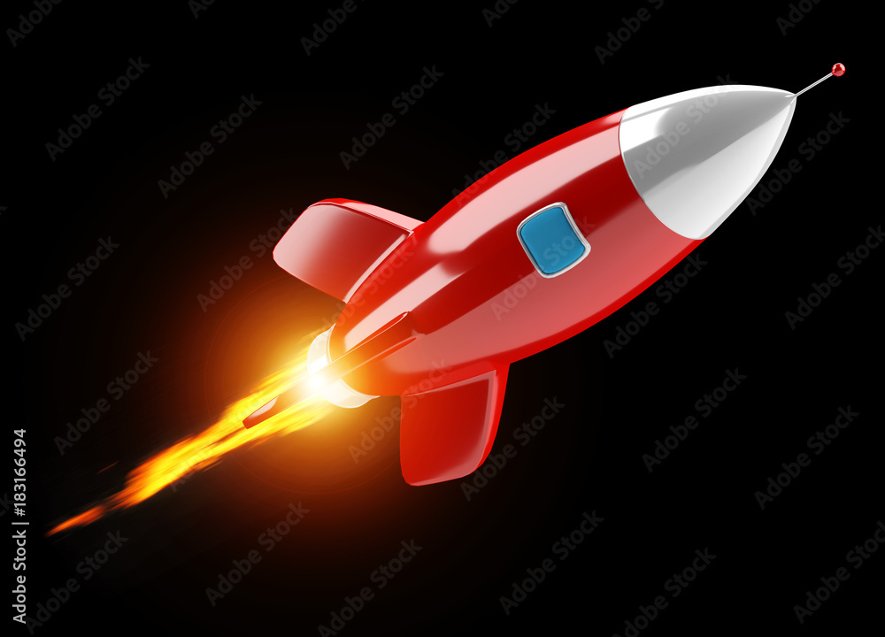 Poster Isolated modern digital rocket 3D rendering