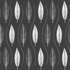 seamless texture with sulhouettes of leaves and wavy lines