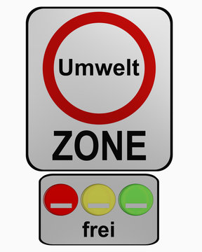 Deutsches Verkehrszeichen: Umweltzone mit Zusatzzeichen für Freistellung