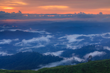 Landscape sea of mist in Kanchanaburi province  border of Thailand and Myanmar.