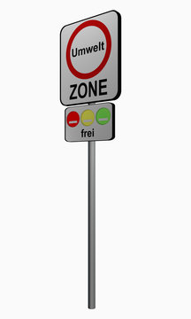 Deutsches Verkehrszeichen: Umweltzone mit Zusatzzeichen für Freistellung
