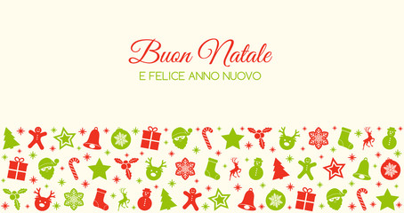 Merry Christmas in Italian (Buon Natale) - concept of card with decoration. Vector.