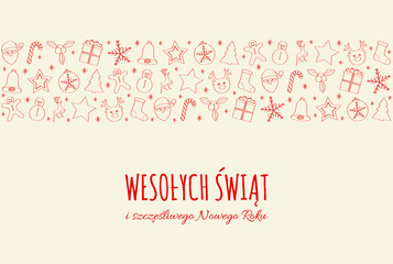 Merry Christmas in Polish (Wesolych Swiat) - concept of card with decoration. Vector.