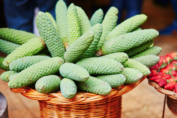 Exotic fruits on farmer market in Funchal, Madeira, Portugal