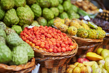 Exotic fruits on farmer market in Funchal, Madeira, Portugal