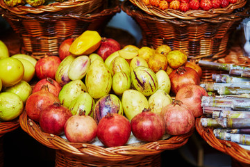Exotic fruits on farmer market in Funchal, Madeira, Portugal