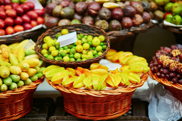 Exotic fruits on farmer market in Funchal, Madeira, Portugal