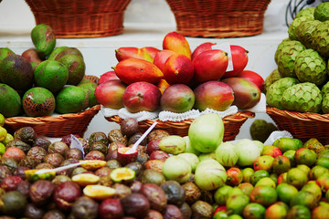 Exotic fruits on farmer market in Funchal, Madeira, Portugal