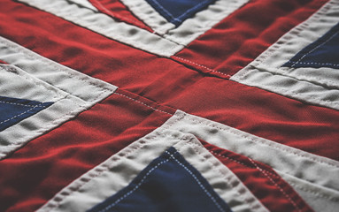 Close up of a handmade British Union Jack flag.