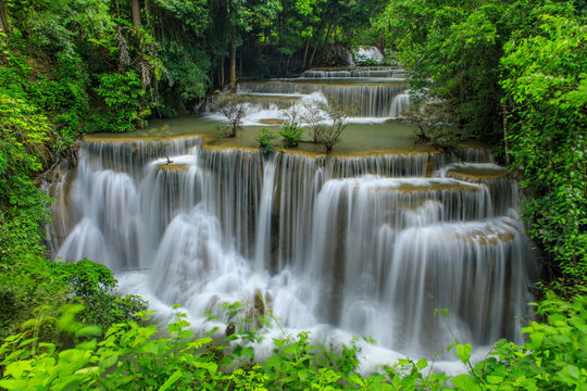 Huai-mae-kha-min waterfall, Beautiful waterwall in nationalpark of Kanchanaburi province, ThaiLand. © Nakornthai