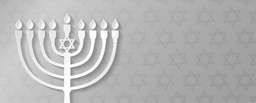 Menorah - Symbol Of Hanukkah. Banner With Copyspace. Vector.