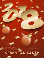Vector 3d realistic New Year Party invitation.