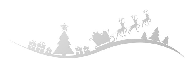 Panoramic header with Santa Claus with presents and trees. Vector.
