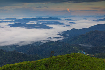 Landscape sea of mist in Kanchanaburi province  border of Thailand and Myanmar.