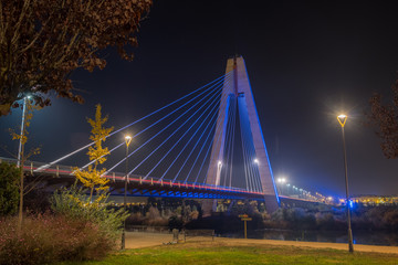 Obraz premium Night view of the Royal Bridge in Badajoz, Extremadura, Spain