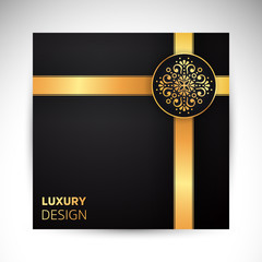 Gold black background design vector. Sun Indian pattern. Eye peacock feather frame. Oriental mandala swirl ornament for luxury wedding, beauty fashion concept