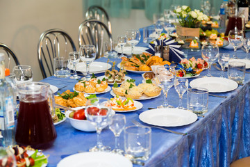 The preparations for the Banquet or buffet. A gala reception. Catering.