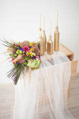 wedding bouquet on his dresser