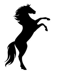 Fototapeta na wymiar rearing up black mustang - standing horse side view vector silhouette