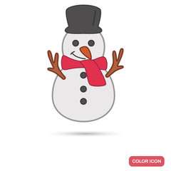 Cute Snowman color flat icon for web and mobile design