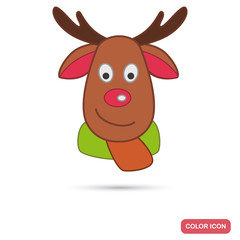 Cute Christmas deer color flat icon for web and mobile design