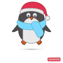 Christmas penguin color flat icon for web and mobile design