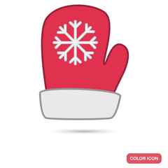 Winter red mitten color flat icon for web and mobile design