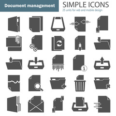Document management simple icons set for web and mobile design