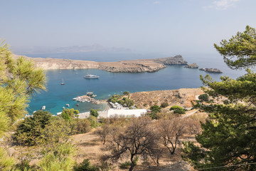 Western bay in Lindos on the island of Rhodes, Greece