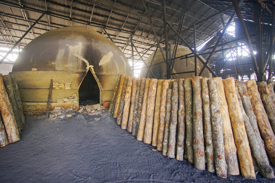 Scenery of traditional charcoal factory .