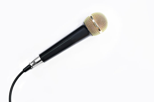 Microphone Gold on isolated white.  Concept media and entertainment