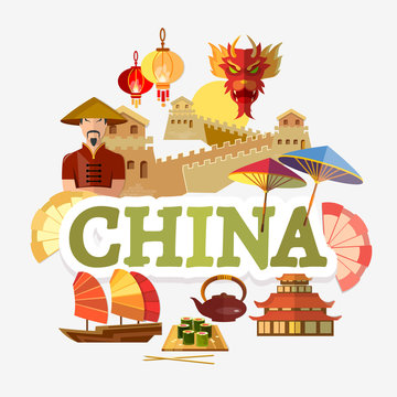 Travel to China. Traditions and culture. Collection traditions and culture china elements and chinese concept. Template travel background