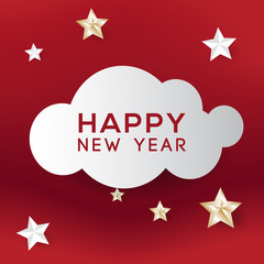 Happy New Year greeting card typography flyer template with lettering. Poster, card, label, banner and reindeer design. Vector illustration