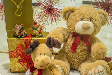Christmas teddy bear decoration with gifts
