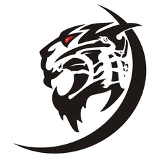 Aggressive tiger icon. Tattoo of the growling tiger head, black on white