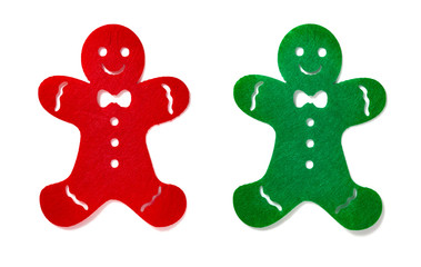 flat red and green  gingerbread men on a white background