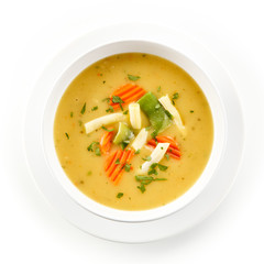 Vegetable soup on white background 