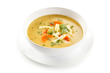 Vegetable soup on white background 