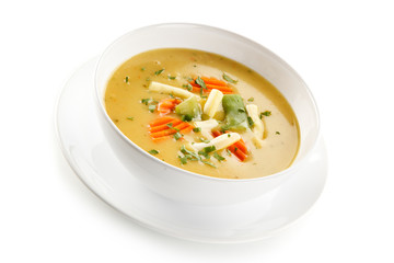 Vegetable soup on white background 