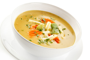 Vegetable soup on white background 