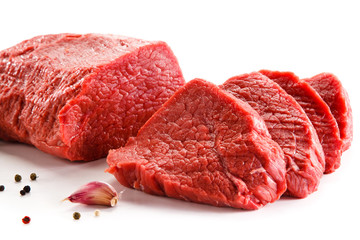 Fresh raw beef on white background