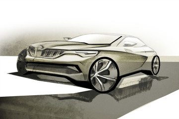 Obraz na płótnie Canvas Design sporty exterior car is drawing brush color painting. Vehicle is dynamics and sports. Sketch is sketched with lights lines and luxurious curves.