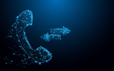 Abstract phone icon from lines and triangles, point connecting network on blue background. Illustration vector