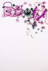 Glass seed beads and gemstones